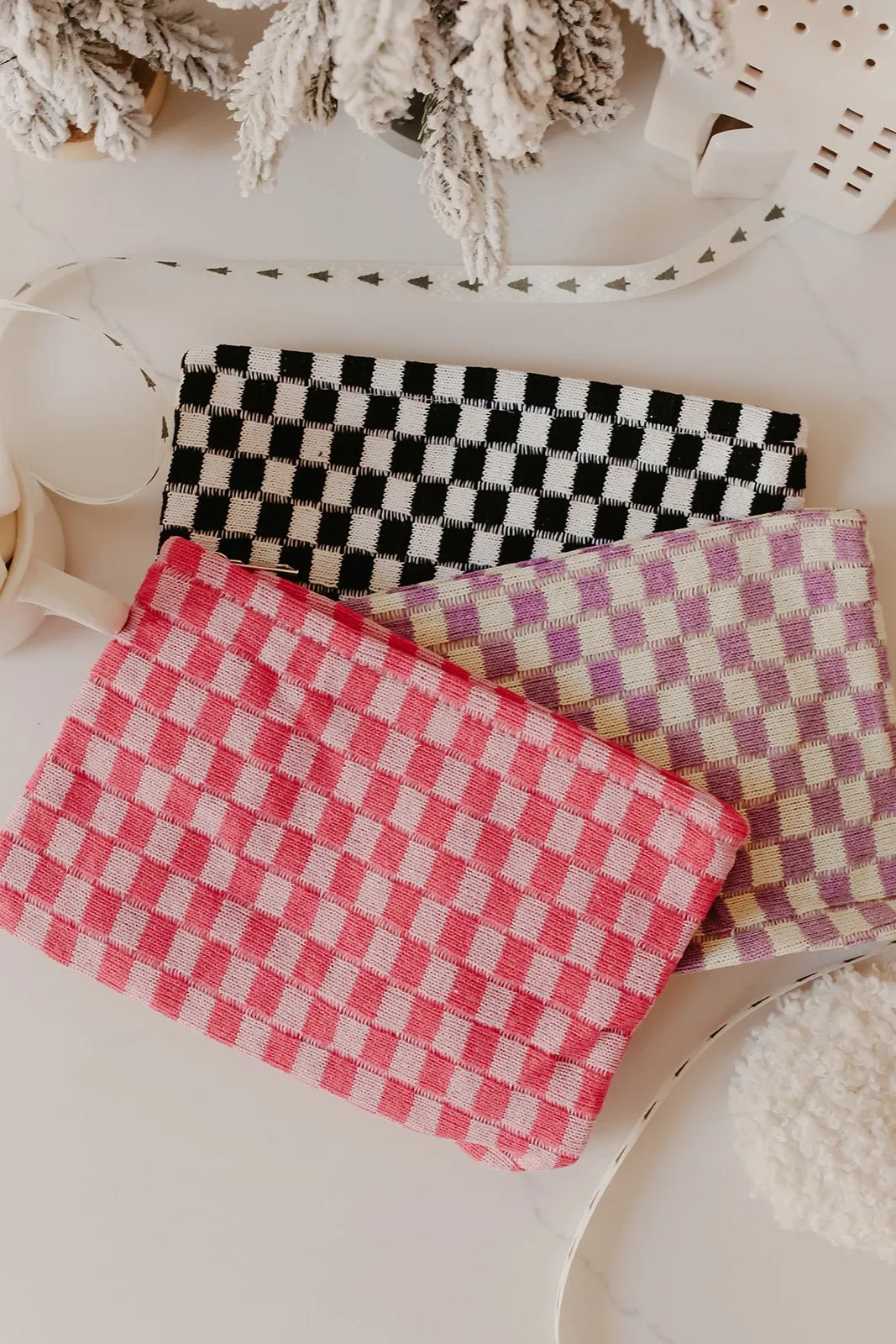 Checkered Cosmetic Makeup Bag