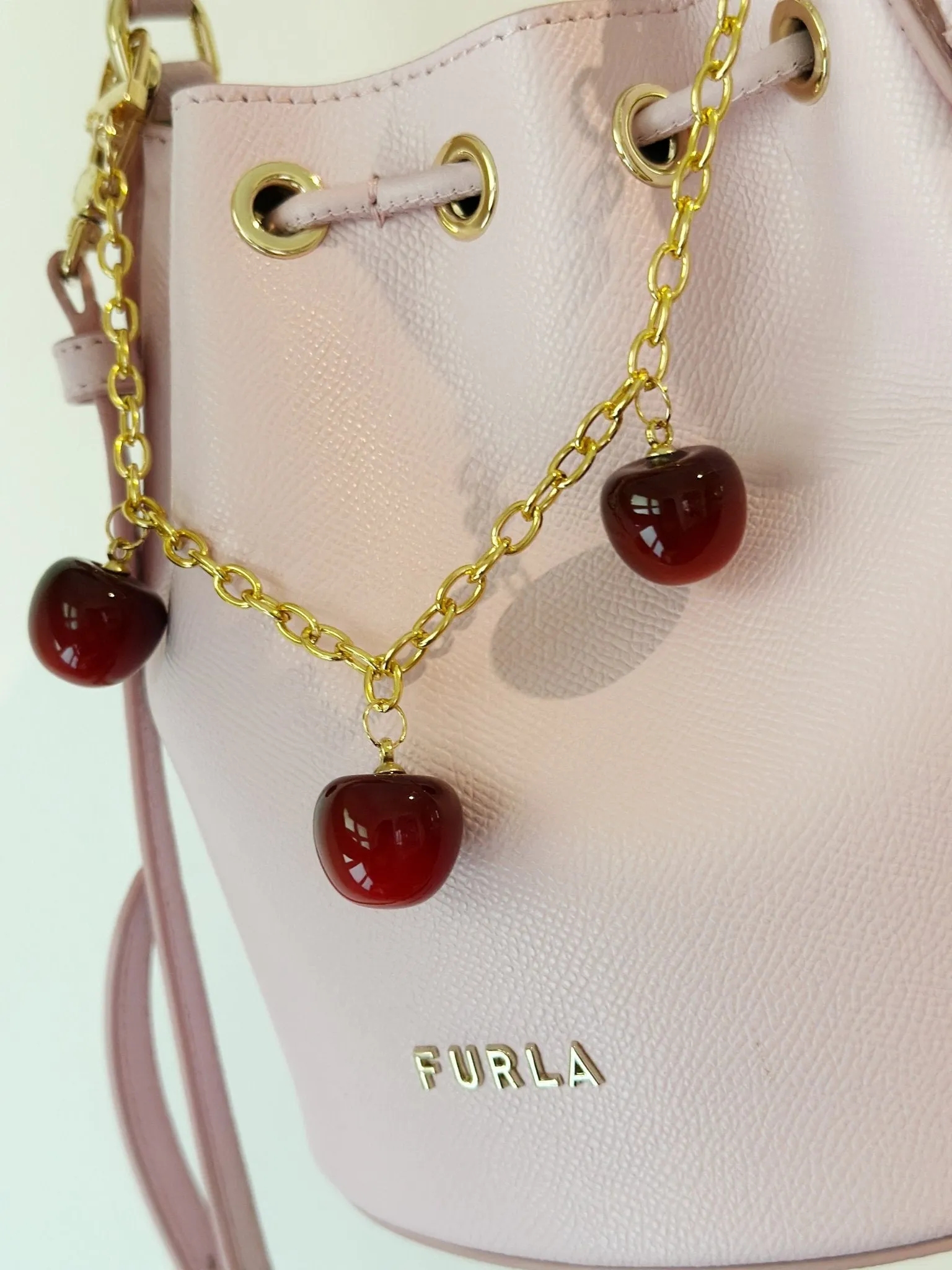 Cherry bag charm | key chain | golden chain with heart bucket | y2k chain | bag lover gift