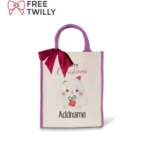 Christmas Cute Animal Series Merry Christmas Rabbit Purple Colour Lining Canvas Bag