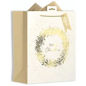 Christmas Gold/Cream Wreath Large Gift Bag