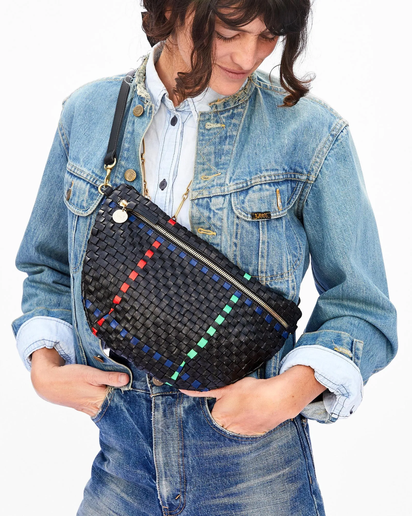 Clare V. - Grande Fanny in Black w/ Pacific, Cherry Red & Parrot Green Plaid Woven Checker