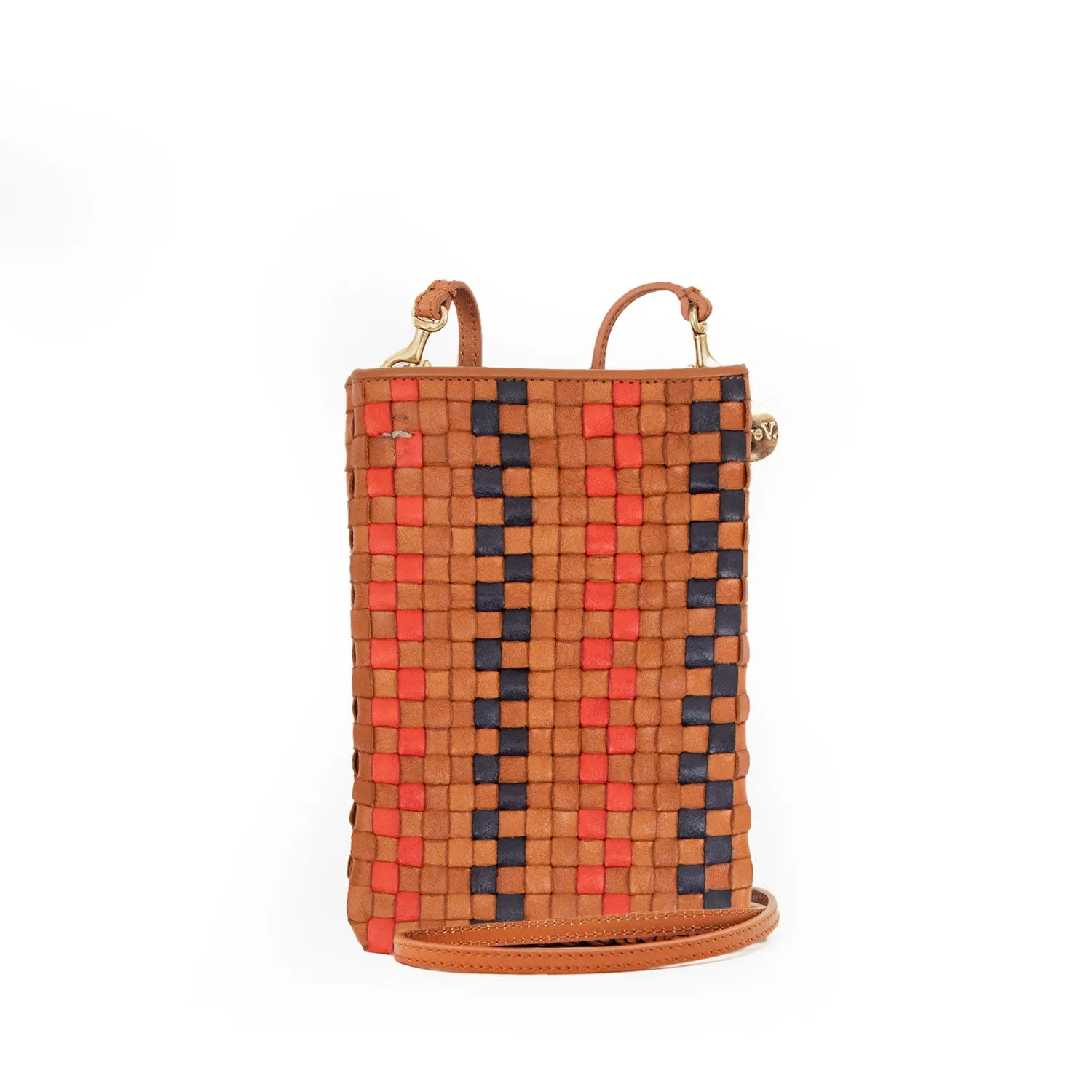 Clare V. - Poche in Natural with Navy & Cherry Red Pinstripe Woven Checker