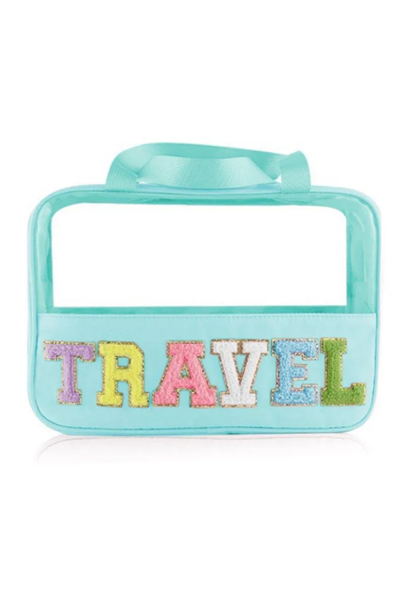 Clear TRAVEL Chenille Letters Makeup Bag