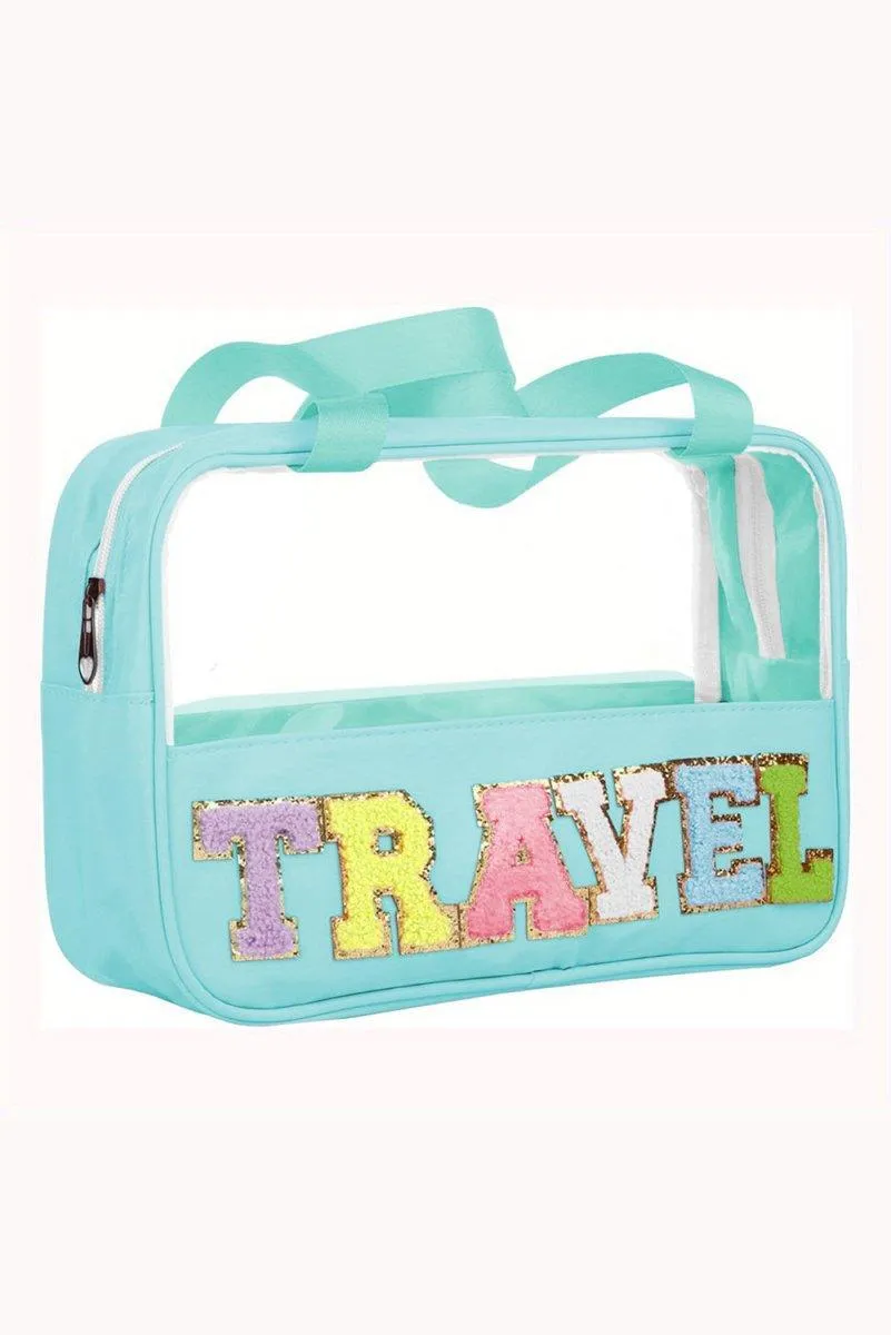 Clear TRAVEL Chenille Letters Makeup Bag