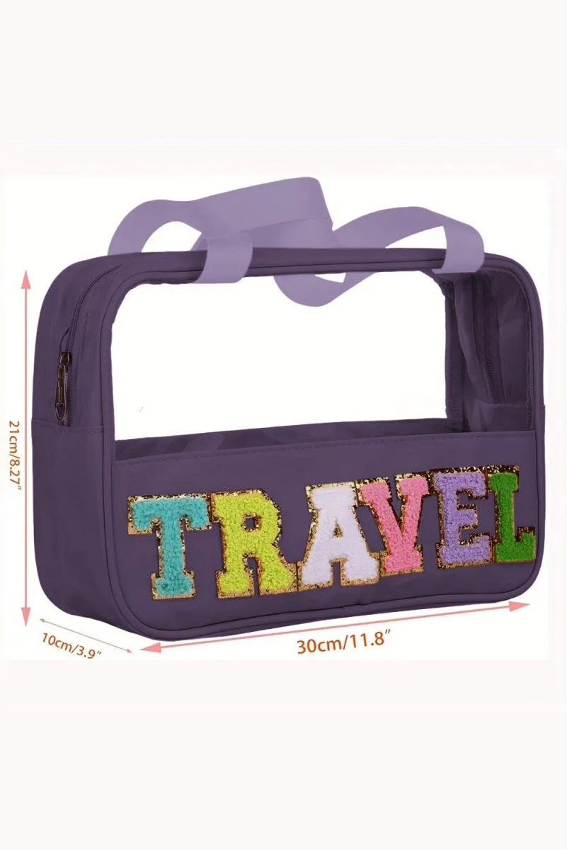 Clear TRAVEL Chenille Letters Makeup Bag