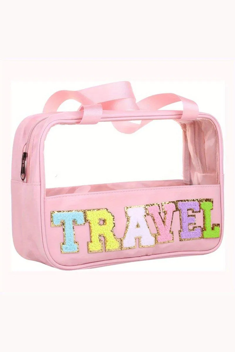 Clear TRAVEL Chenille Letters Makeup Bag