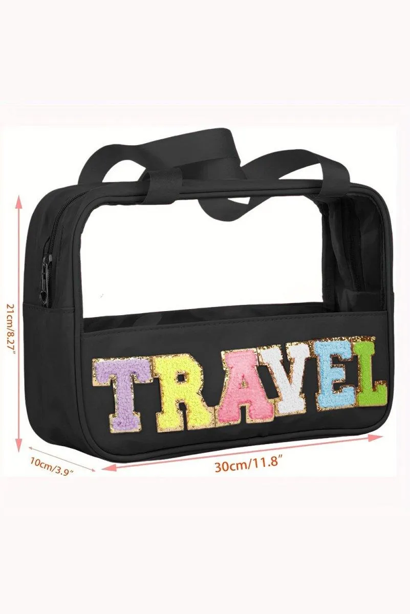 Clear TRAVEL Chenille Letters Makeup Bag