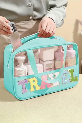 Clear TRAVEL Chenille Letters Makeup Bag