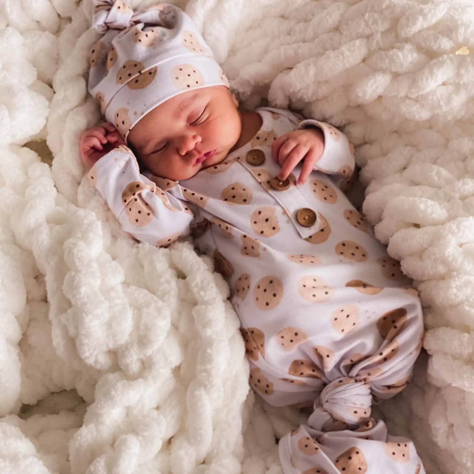 Cookie Crumble Newborn Baby Knot Gown & Hat Set