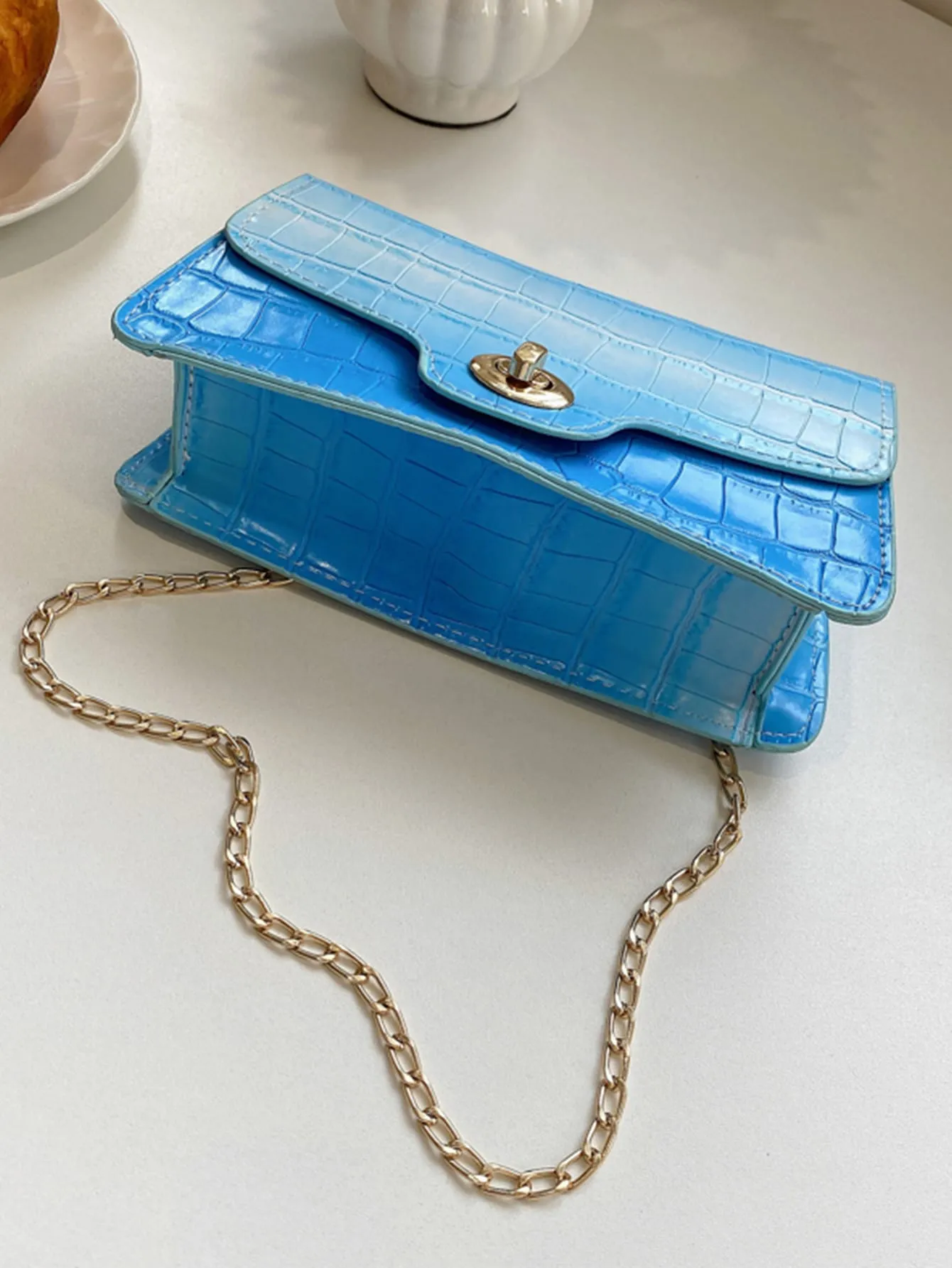 Croc Embossed Chain Shoulder Bag