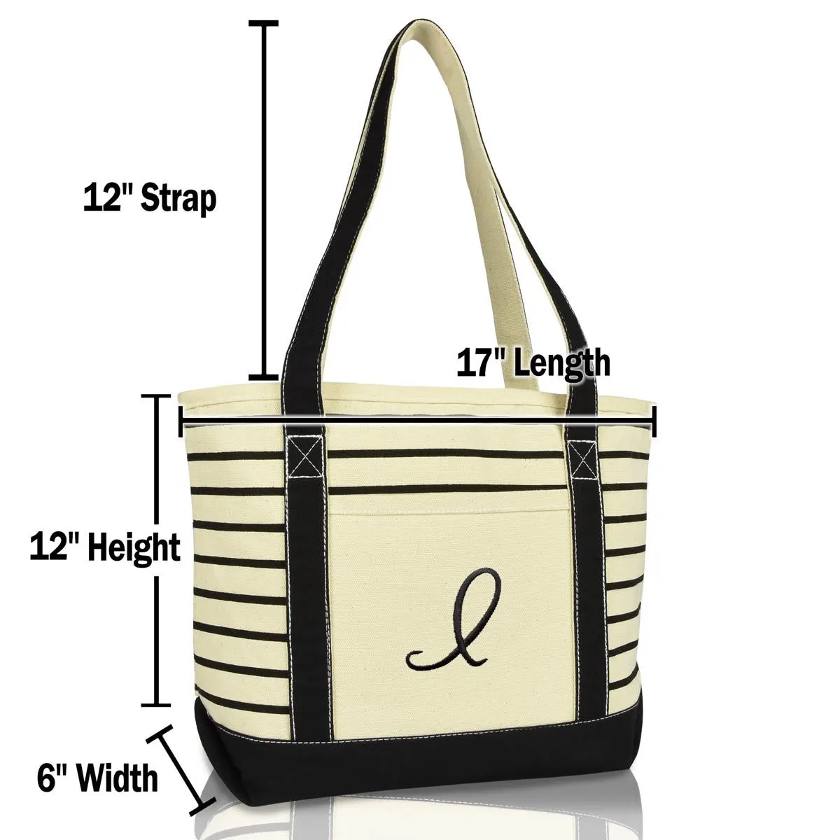 Dalix Striped I-Initial Tote Bag Womens Ballent Letter I