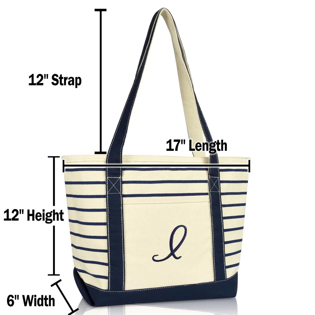 Dalix Striped I-Initial Tote Bag Womens Ballent Letter I