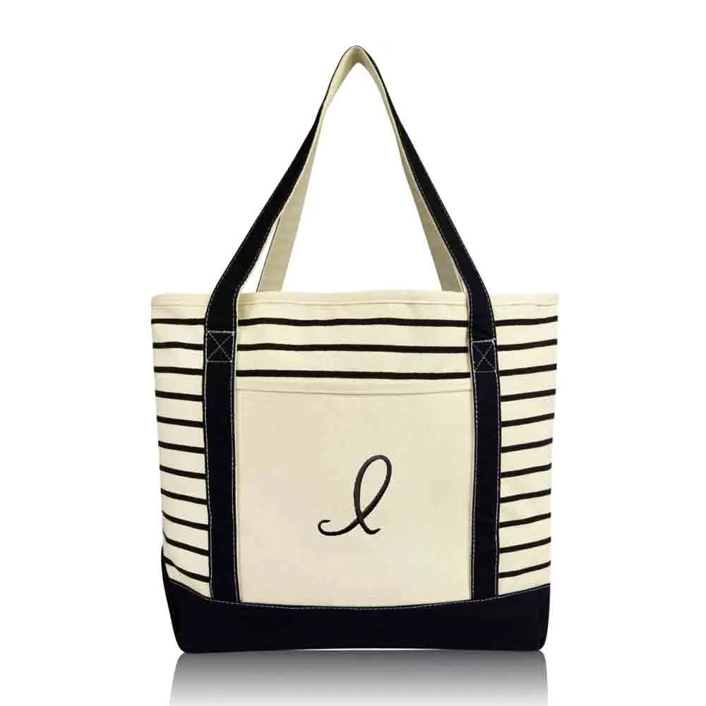 Dalix Striped I-Initial Tote Bag Womens Ballent Letter I