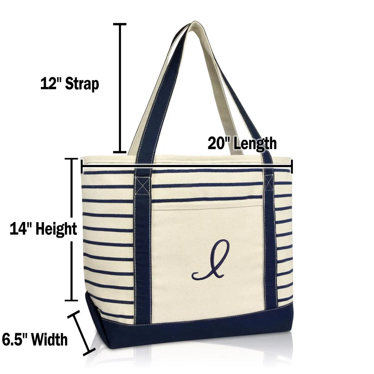 Dalix Striped I-Initial Tote Bag Womens Ballent Letter I