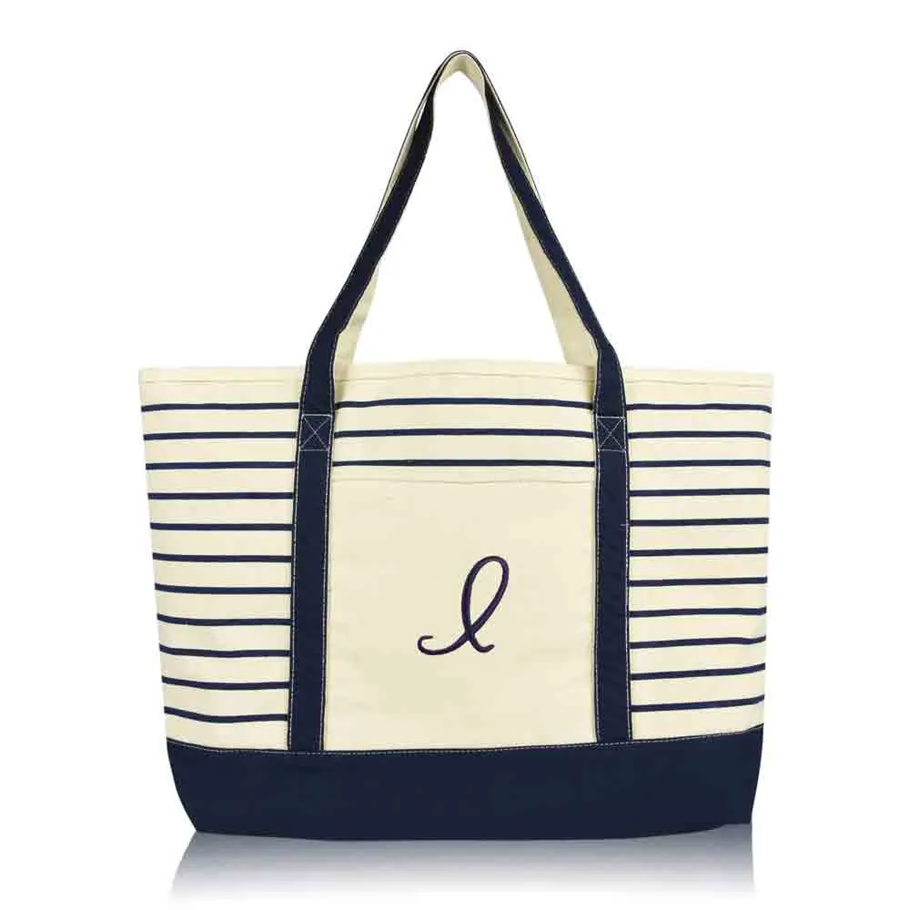 Dalix Striped I-Initial Tote Bag Womens Ballent Letter I