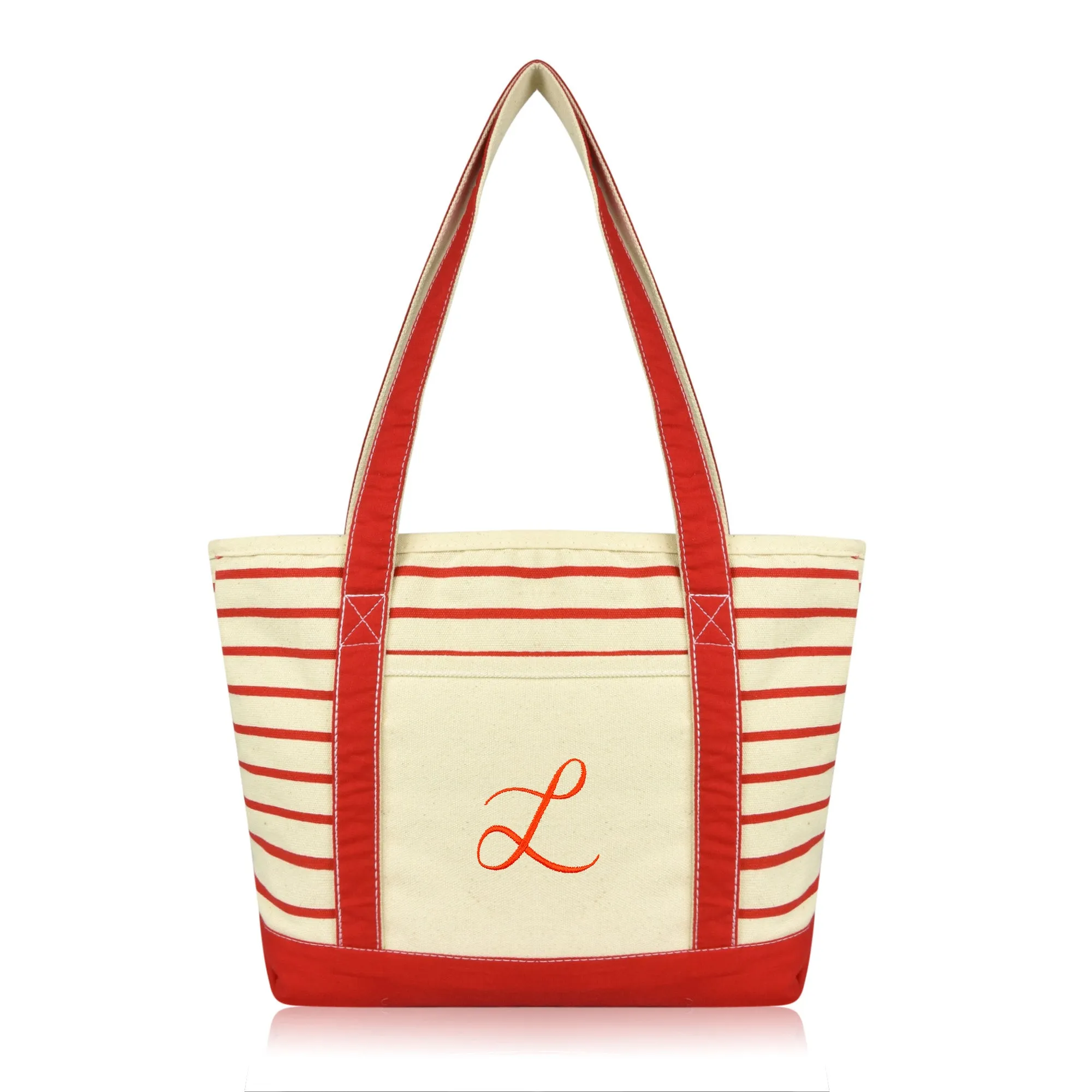 Dalix Striped L-Initial Tote Bag Womens Ballent Letter L