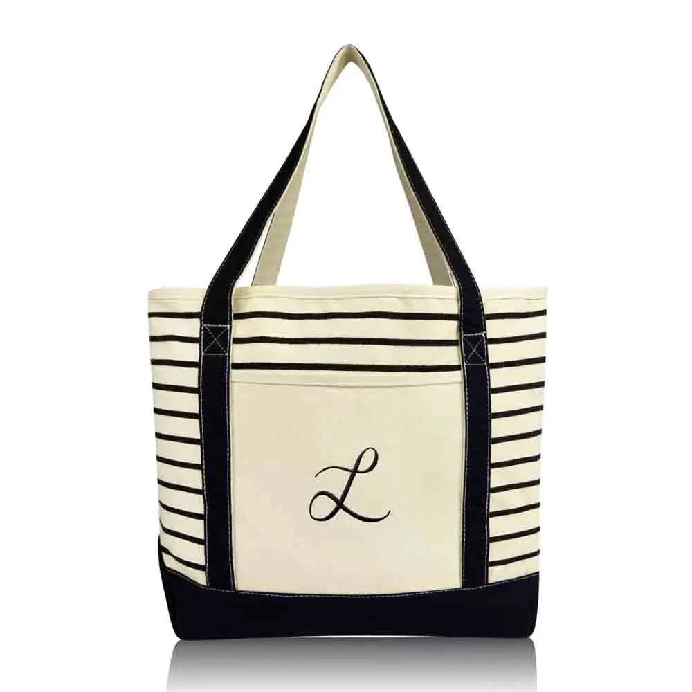 Dalix Striped L-Initial Tote Bag Womens Ballent Letter L