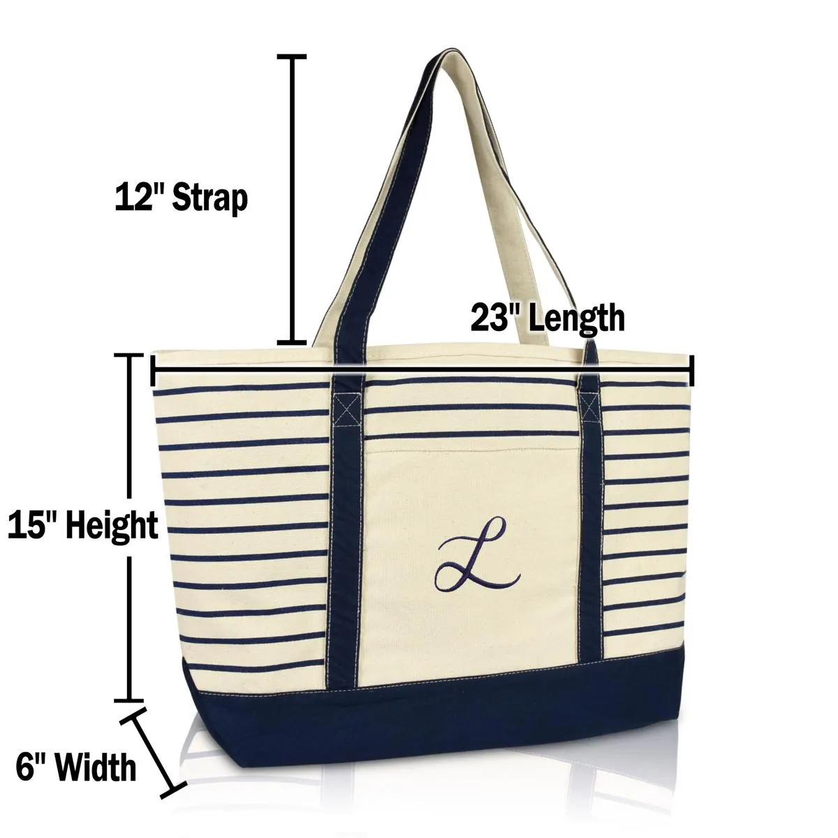 Dalix Striped L-Initial Tote Bag Womens Ballent Letter L