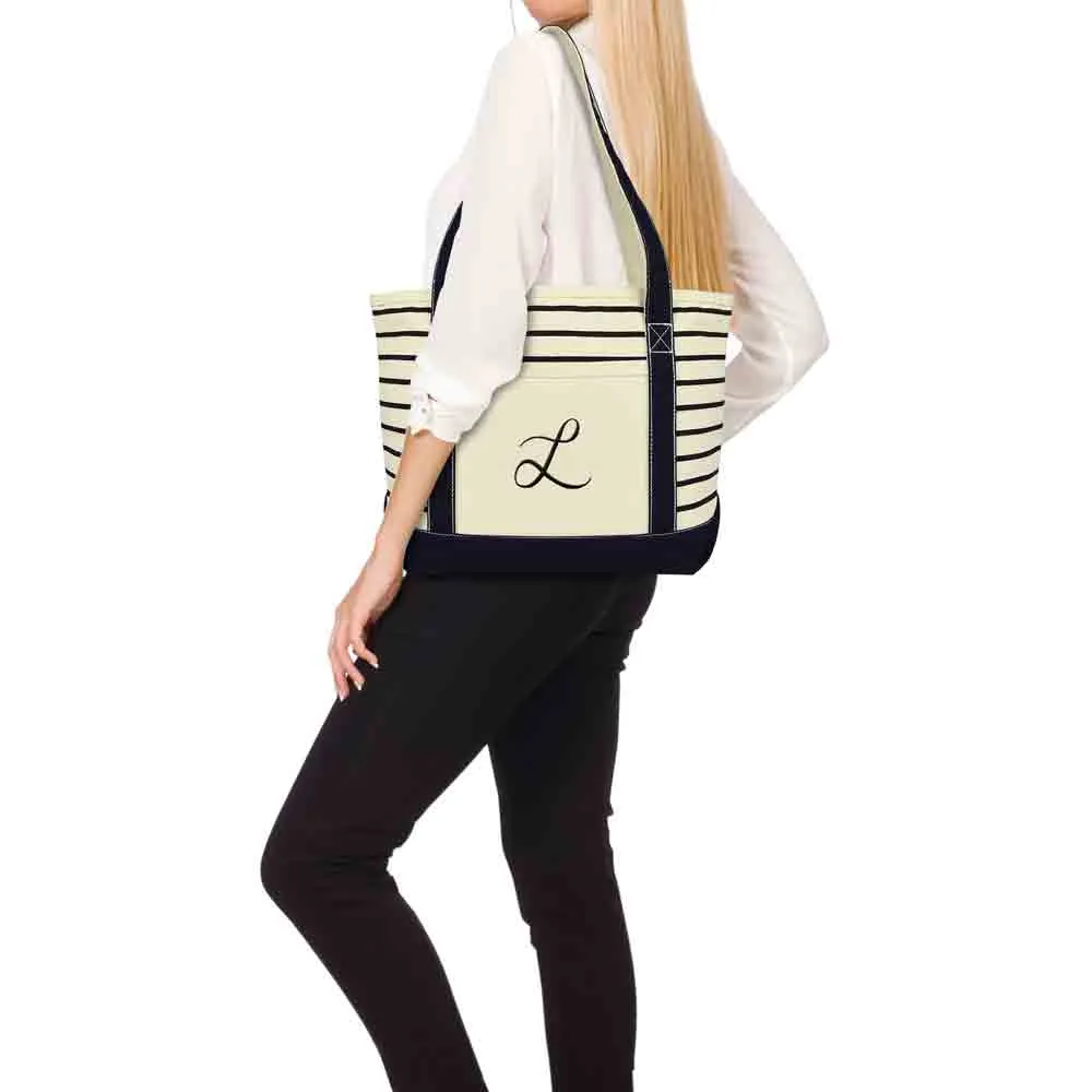 Dalix Striped L-Initial Tote Bag Womens Ballent Letter L