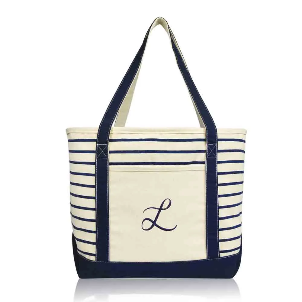 Dalix Striped L-Initial Tote Bag Womens Ballent Letter L