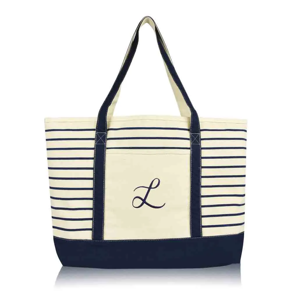 Dalix Striped L-Initial Tote Bag Womens Ballent Letter L