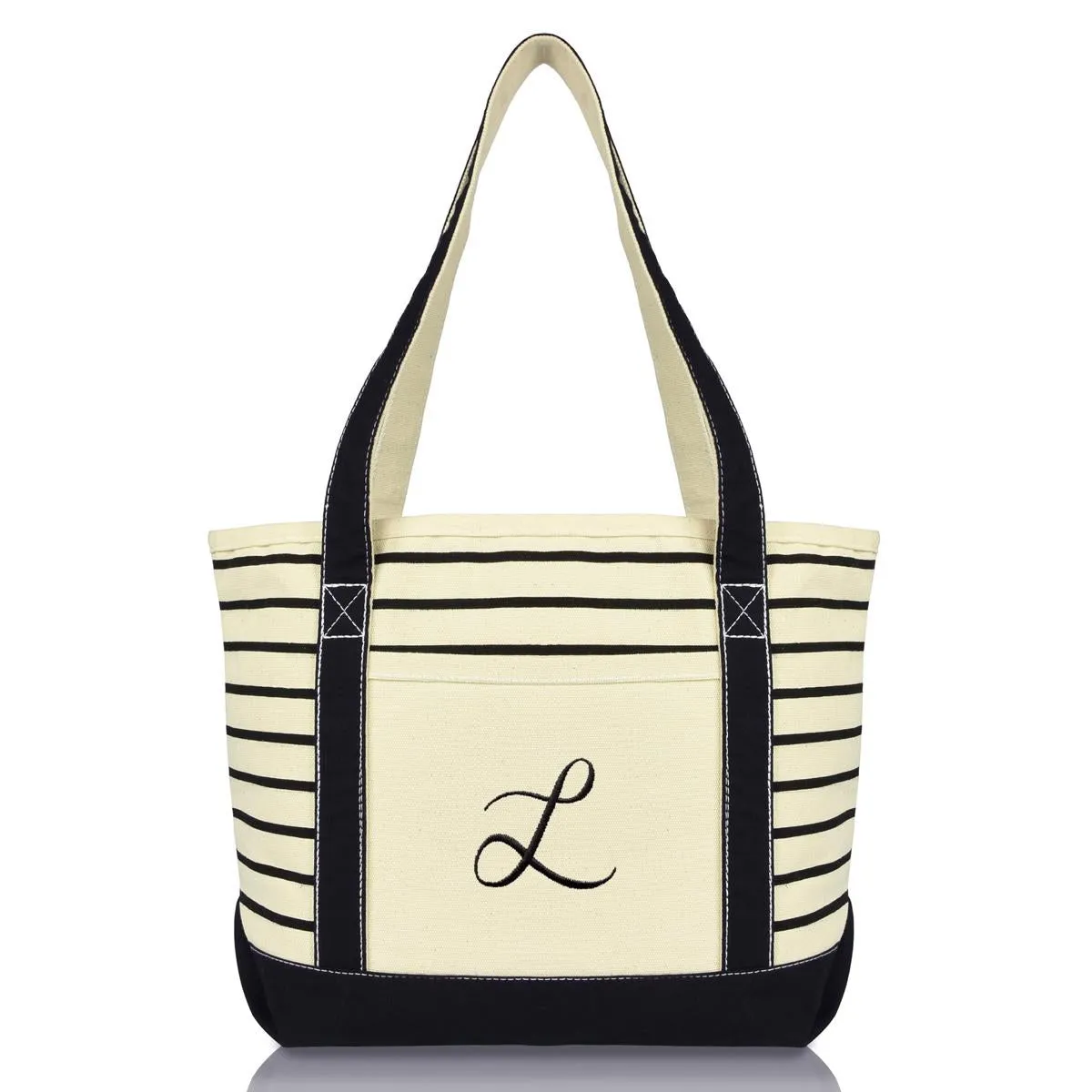 Dalix Striped L-Initial Tote Bag Womens Ballent Letter L