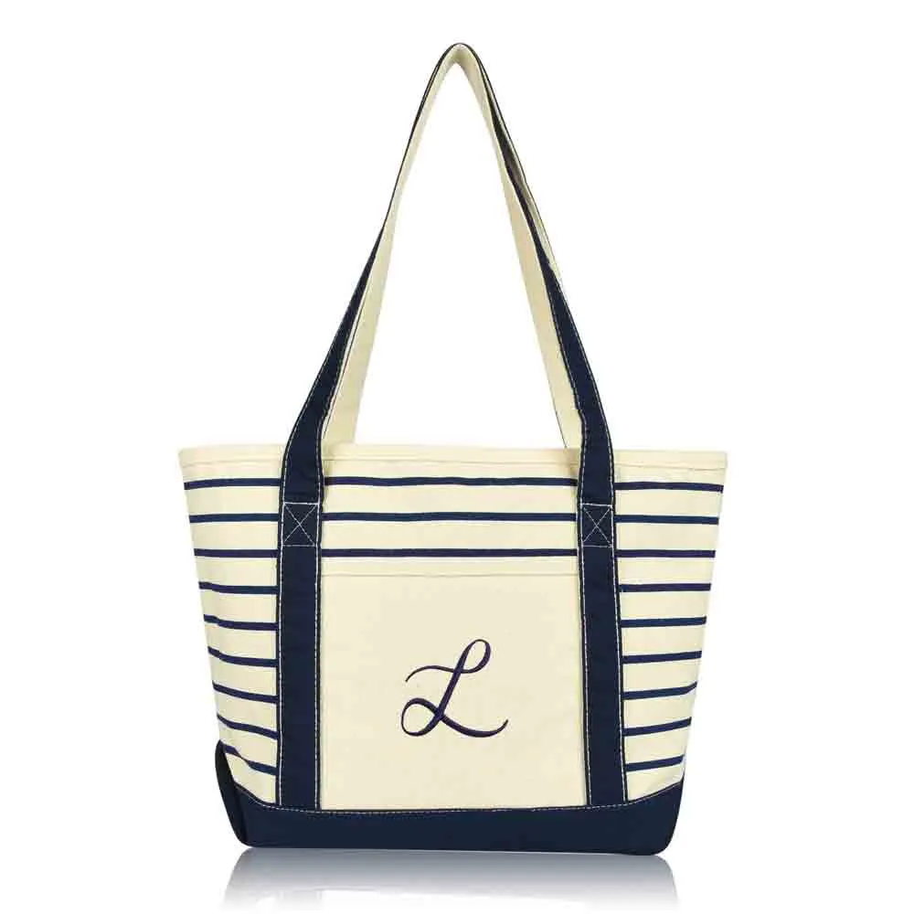 Dalix Striped L-Initial Tote Bag Womens Ballent Letter L