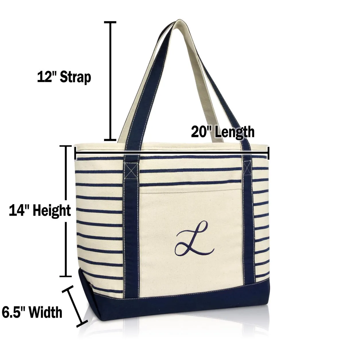 Dalix Striped L-Initial Tote Bag Womens Ballent Letter L