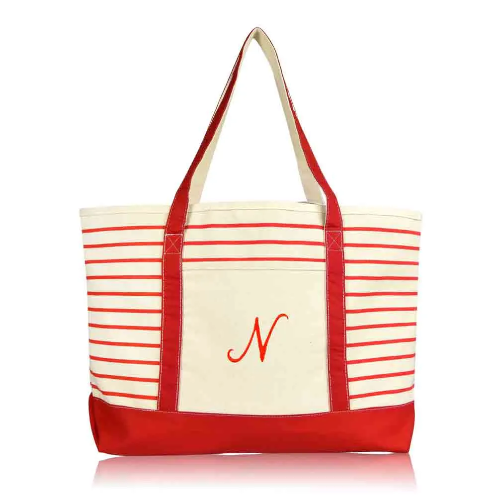 Dalix Striped N-Initial Tote Bag Womens Ballent Letter N