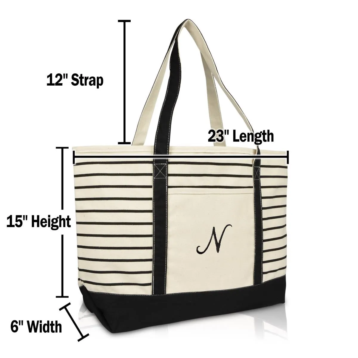 Dalix Striped N-Initial Tote Bag Womens Ballent Letter N