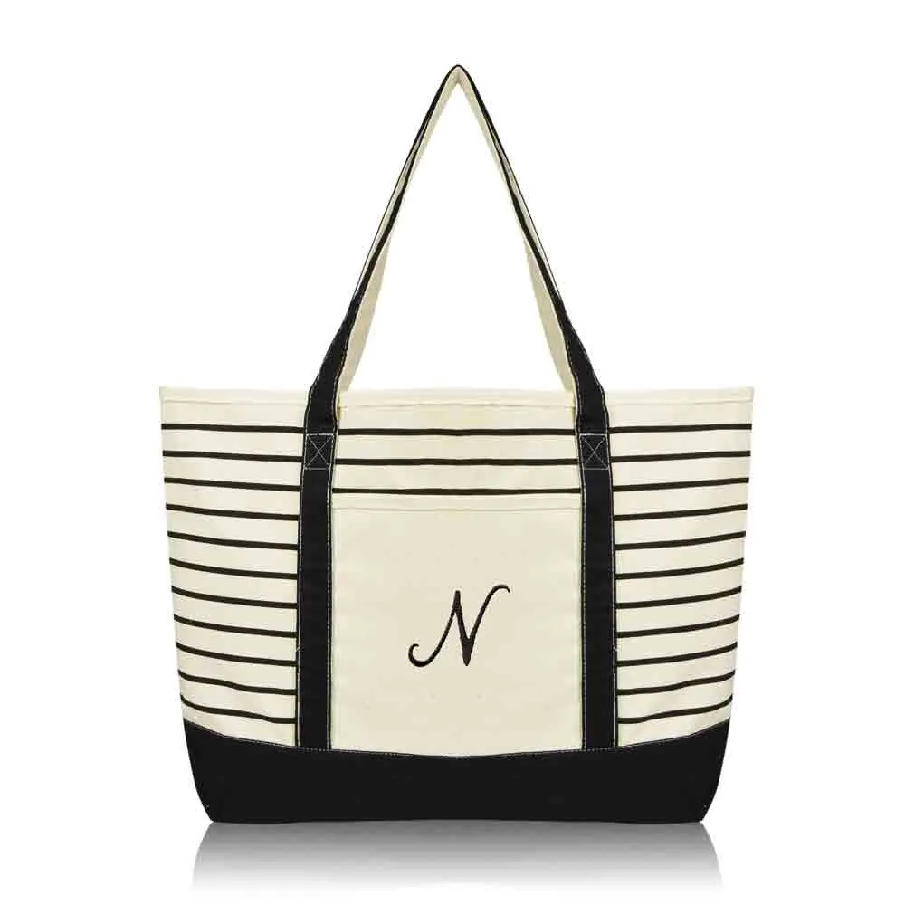 Dalix Striped N-Initial Tote Bag Womens Ballent Letter N