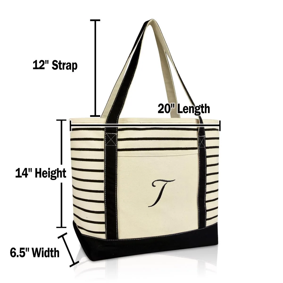 Dalix Striped T-Initial Tote Bag Womens Ballent Letter T