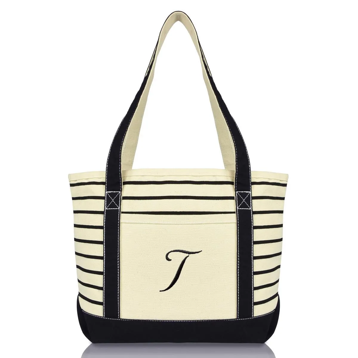 Dalix Striped T-Initial Tote Bag Womens Ballent Letter T