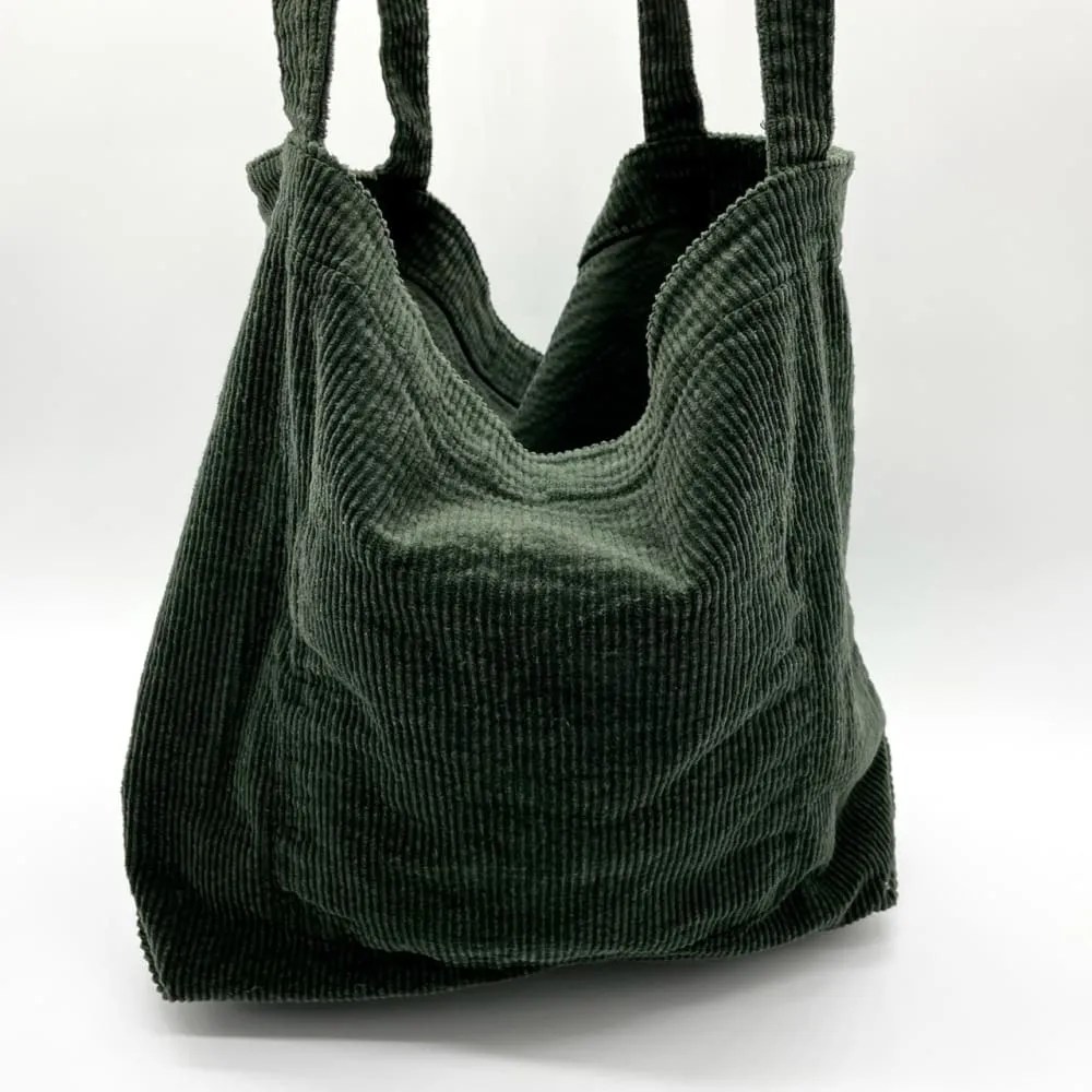 Dark Green Corduroy Tote Bag