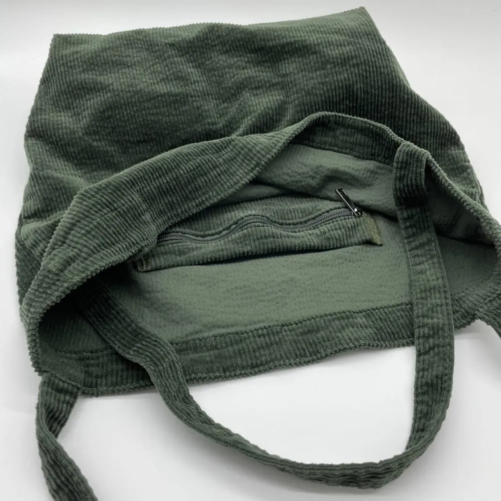 Dark Green Corduroy Tote Bag