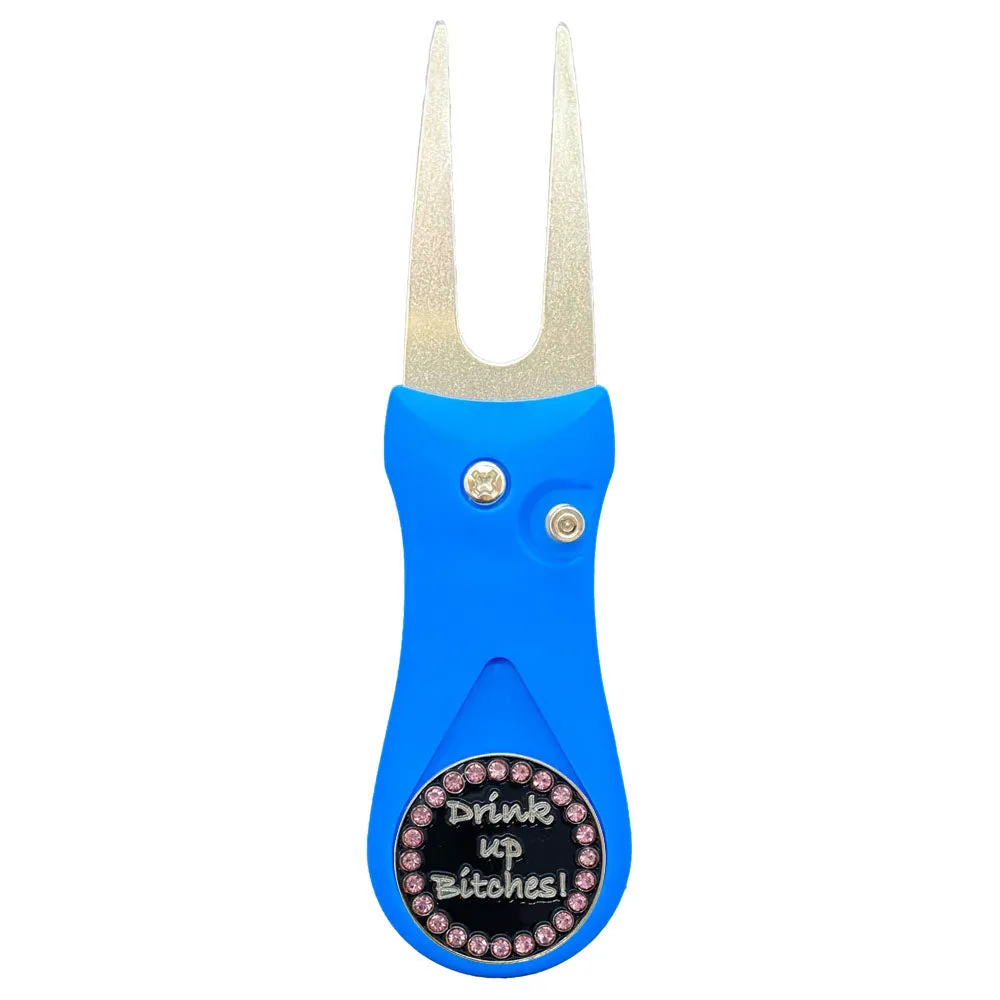 Drink Up Bitches Golf Ball Marker With Colored Divot Repair Tool