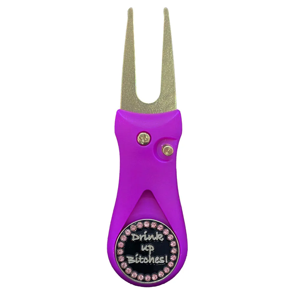 Drink Up Bitches Golf Ball Marker With Colored Divot Repair Tool