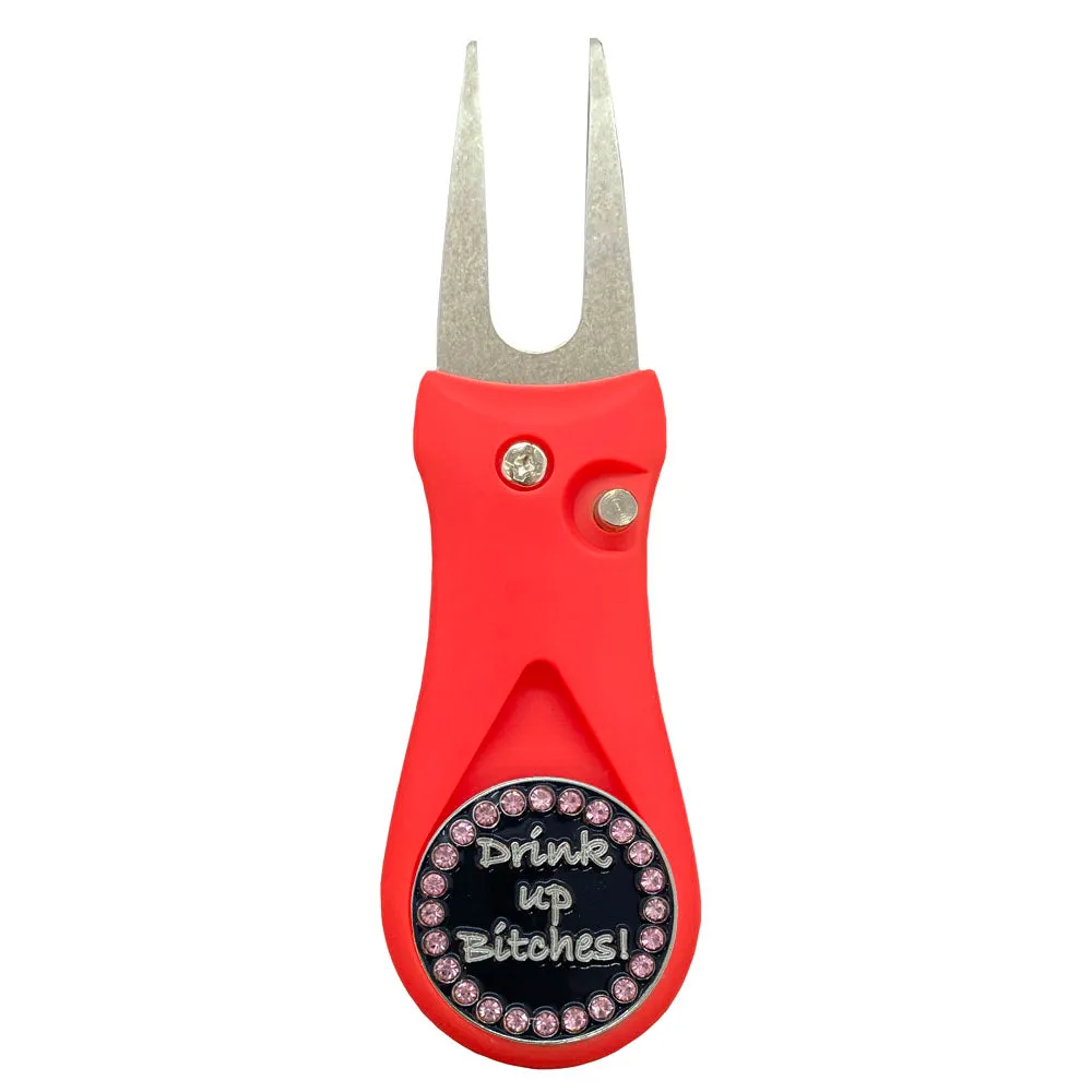 Drink Up Bitches Golf Ball Marker With Colored Divot Repair Tool