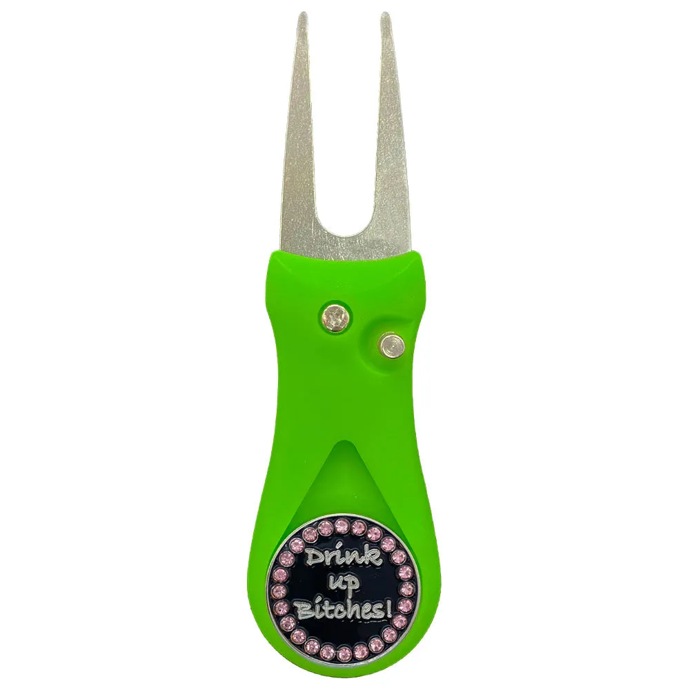 Drink Up Bitches Golf Ball Marker With Colored Divot Repair Tool