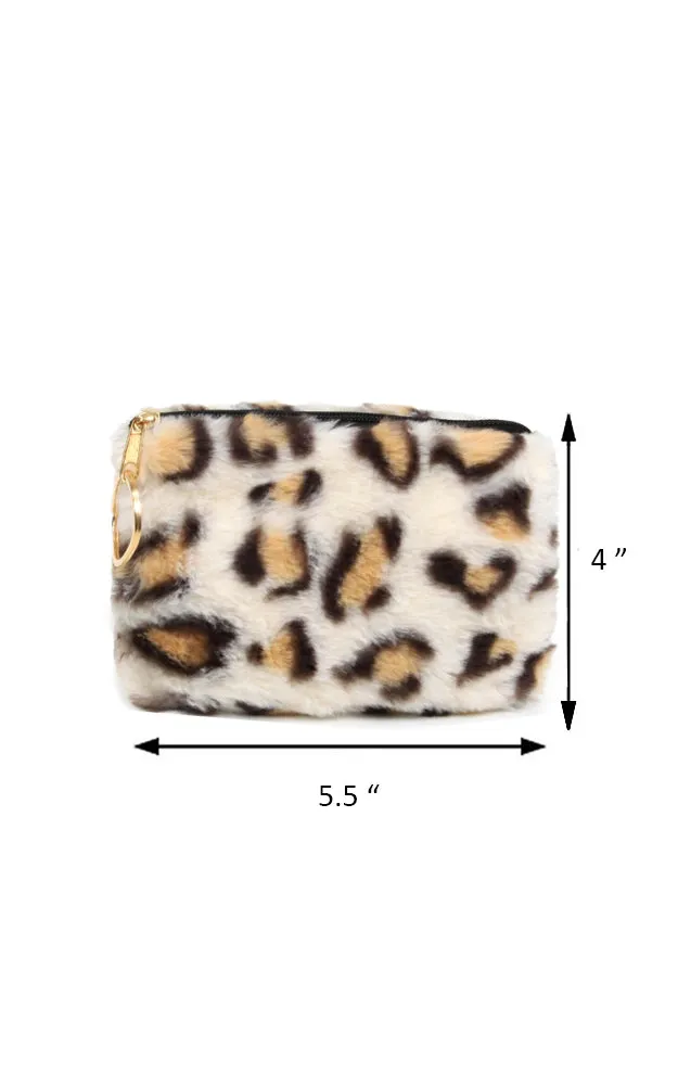 EAB9564 Beige Leopard Fur Crossbody Clutch Bag