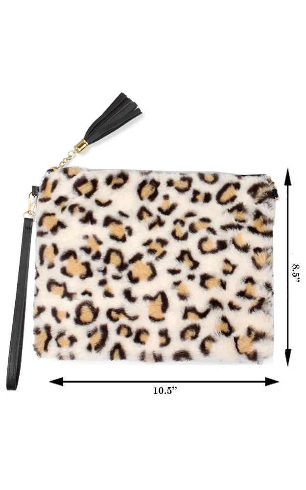 EAB9564 Beige Leopard Fur Crossbody Clutch Bag