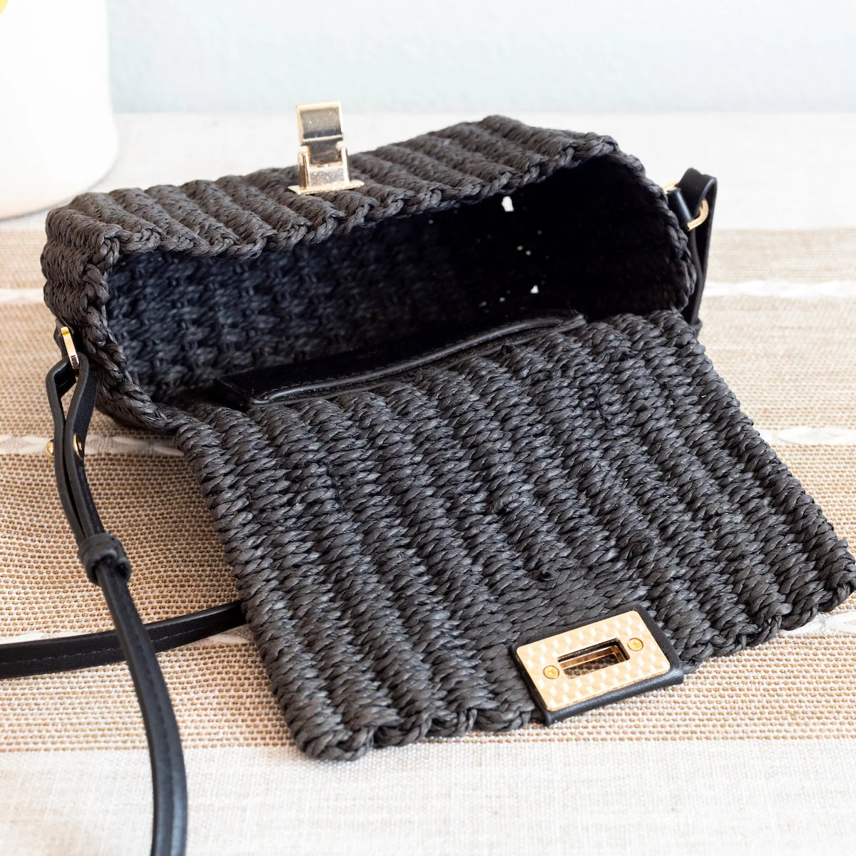 Elena Handbags Straw Woven Mini Flap Bag