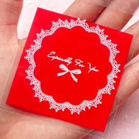 Especially For You Gift Bags w/ Doily & Ribbon Pattern (20 pcs / Red) Self Adhesive Resealable Clear Plastic Bags (6.9cm x 7cm) GB102