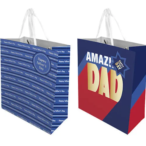 Father's Day Large Gift Bag - Assorted Festive Holiday Gift Wrapping Dad Celebration Theme