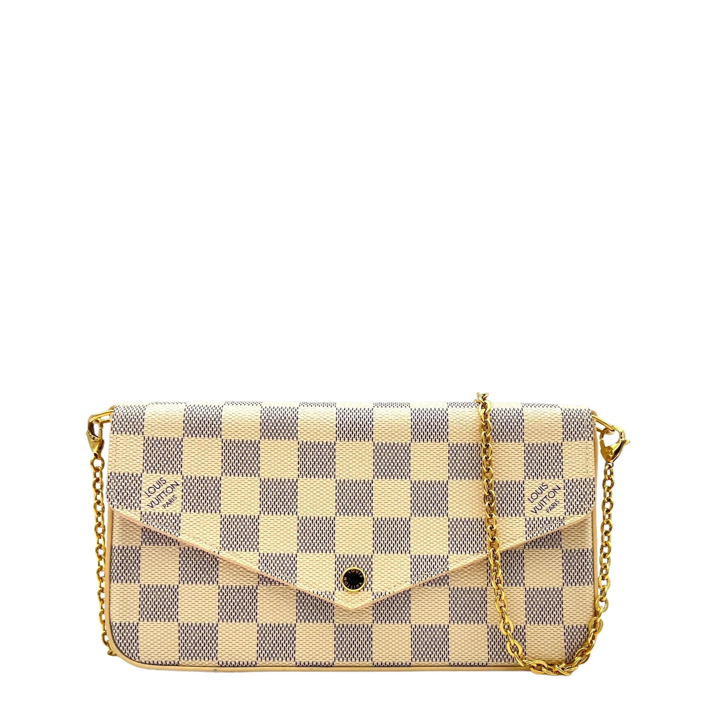 Felicie Damier Azur Crossbody Bag in Coated Canvas, Gold hardware