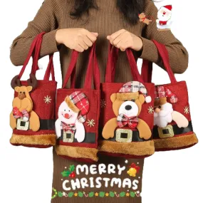 Festive Christmas Candy Gift Tote Bags for Kids - Cute Santa Claus, Elk, Snowman, Bear Designs