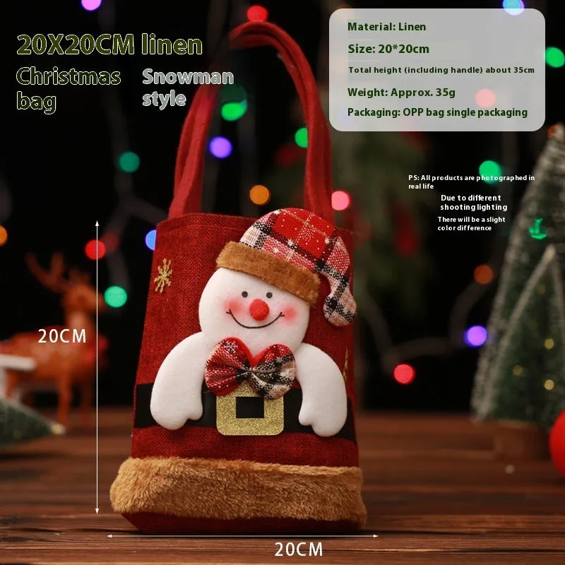 Festive Christmas Candy Gift Tote Bags for Kids - Cute Santa Claus, Elk, Snowman, Bear Designs