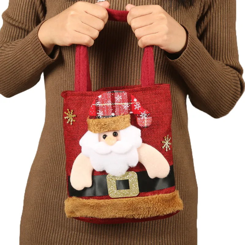 Festive Christmas Candy Gift Tote Bags for Kids - Cute Santa Claus, Elk, Snowman, Bear Designs