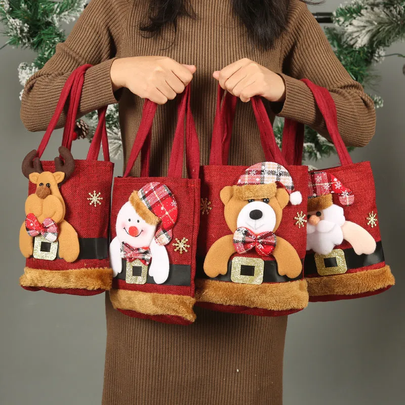 Festive Christmas Candy Gift Tote Bags for Kids - Cute Santa Claus, Elk, Snowman, Bear Designs