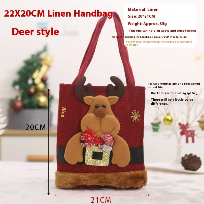 Festive Christmas Candy Gift Tote Bags for Kids - Cute Santa Claus, Elk, Snowman, Bear Designs